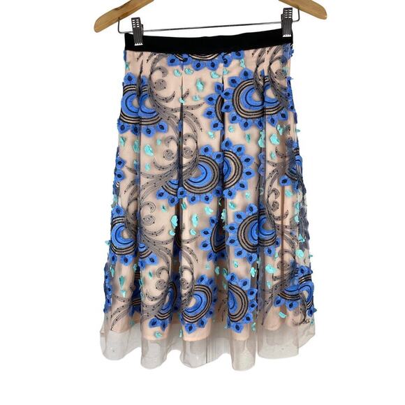 Eva Franco Women's 0P Pleated Blue Butterfly Black Sequin Tulle Skirt - Picture 5 of 10